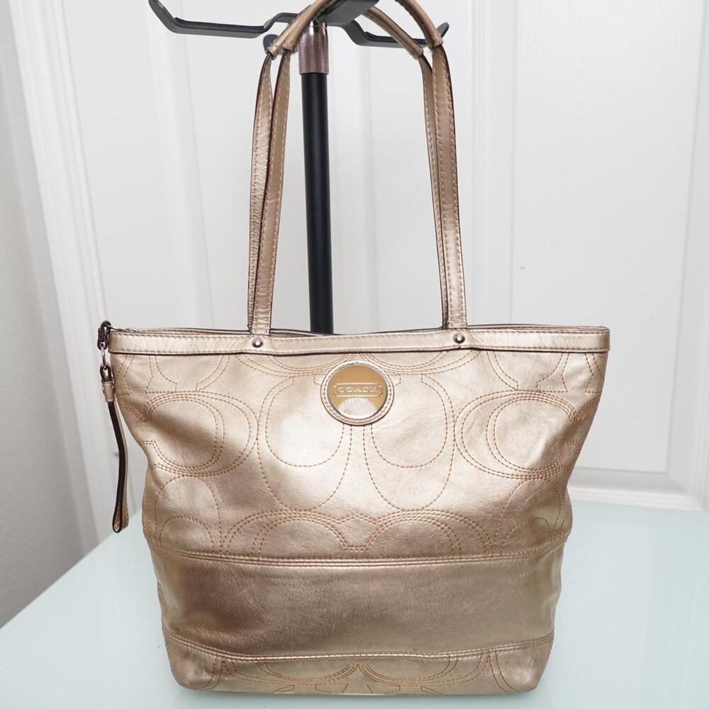 Coach Metallic Gold Leather Signature Tote Bag
